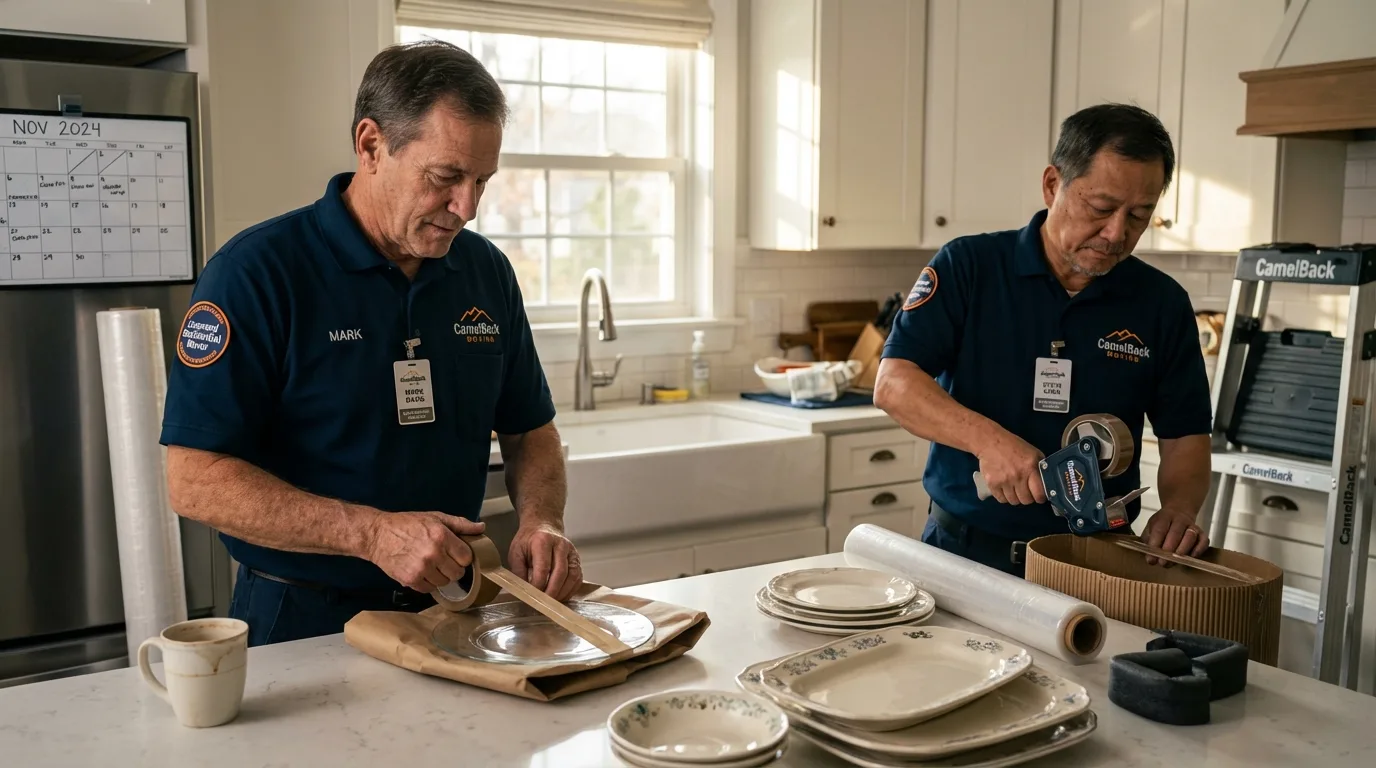 Professional crew packing kitchen dishware in Somerset, OH